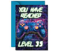 35th Birthday Cards for Men Women - Neon Video Gamer - Happy Birthday Card for 35 Year Old Man Woman Nephew Wife Neighbour Colleague, A5 Bday Greeting Cards