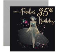35th Birthday Cards for Women - Age 35 Years Old Fabulous Birthday Card for Her - Gold Glitter Silhouette Dress Design - Sparkle Birthday Card for Daughter, Granddaughter, Niece, Friend