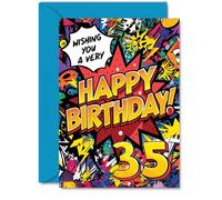 35th Birthday Cards for Men Women - Comic Book Pow! - Happy Birthday Card for 35 Year Old Man Woman Wife Niece Sister Cousin, A5 Bday Greeting Cards