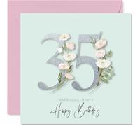 35th Birthday Cards for Women - Fancy Floral Flowers - Happy Birthday Card for 35 Year Old Woman Sister Cousin Friend Neighbour, 145mm Bday Greeting Cards