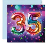 35th Birthday Cards for Women Men - Rainbow Foil Balloon - Happy Birthday Card for 35 Year Old Woman Man Dad Friend Nephew Niece, 145mm Bday Greeting Cards