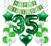35th Birthday Decoration Set - Green Balloons for Men and Women - 35 Years Celebration Party Supplies