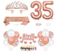 35th Birthday Decorations Princess Crown Queen Tiara It's My 35th Birthday Sash 35 Year old Cake Topper Number Balloons Set for Party Supplies, Rose Gold