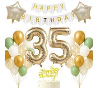 35th Birthday Decorations Set Light Gold White Sage Green Theme Happy Birthday Banner Balloon Decor Photo Backdrop for Women Men Adults Turning 35 Age 35 Party Supplies Celebration Decor