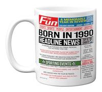 35th Birthday Mug Gift for Men Women - Born in 1990 Newspaper - Happy 35 Birthday Gifts for Brother Sister Friends Vintage Retro Back in 1990 Age Thirty-Five Bday, 11oz Ceramic Coffee Mugs