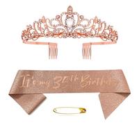 35th Birthday Sash and Tiara Crown Rose Gold Crystal Birthday Crown Set Rose Gold Birthday Crown Sash Decoration Birthday Crown for Girls Women Birthday Party Accessories Birthday Decoration 35