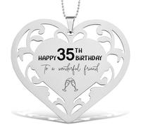 35th Birthday Stainless Steel Heart Ornament with Engraved Message, Heart Shaped Keepsake with Bead Chain, Hanging Decoration for Friend, Car Mirror, Home Décor, Milestone Celebration Gift - FGC488