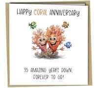 35th Coral Anniversary Card - Happy Wedding Anniversary - CCute Couple Design 35 Years Wedding Anniversary Card For Wife Husband Partner #1739