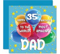35th Dad Birthday Card - World's Most Amazing Dad - Happy 35th Birthday Card from Son Daughter, 145mm Age 35 Greeting Cards for Father Papa