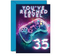 35th Gamer Birthday Cards for Men Women - You've Reached Level 35 - Happy 35 Birthday Card for Brother Sister Uncle Auntie Friend, 5x7 Inch Thirty-Five Thirty-Fifth Bday Video Game Greeting Cards