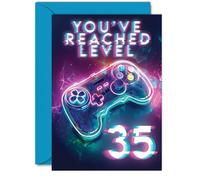 35th Gamer Birthday Cards for Men Women - You've Reached Level 35 - Happy 35 Birthday Card for Brother Sister Uncle Auntie Friend, A5 Thirty-Five Thirty-Fifth Bday Video Game Greeting Cards