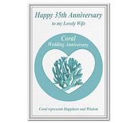 35th Wedding Anniversary Cards Coral 35 Thirty-Five Year Unique Happy Greeting (Lovely Wife Card - Modern Coral)