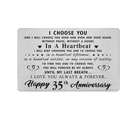 35th Year Anniversary Card Gifts for Him Husband, Happy 35 yr Wedding Anniversary Cards Gifts for Men, Engraved Metal Wallet Insert
