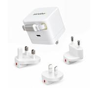 35W GaN Dual USB-C Fast Charger with 0.7m Retractable Cable, Travel Adapter | Swappable UK/EU/AU/US Plugs for MacBook Air, iPad, iPhone 18/17/16, Galaxy S25/S24, Pixel 10/9, Switch, Steam Deck