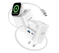 35W Retractable Wall Charger Plug with Cables, 3-Port for Apple Watch Charger with Fast Charging, UK USB C Plug for iWatch s11/10/9/8, for iPhone 17/16/15/14/13 Series, for iPad Air/Pro, Galaxy, White