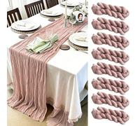 35x120Inch Dusty Pink Cheesecloth Table Runners Fall Boho Wedding Decor | 8 Packs Cheese Cloth Boho Gauze Rustic Sheer Table Runners for Wedding Birthday Bridal Baby Shower Party Decoration