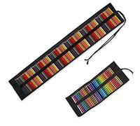36+108 Slots Handmade Canvas Pencil Wrap, 2 Pack Black Sketching Travel Roll Up Pencil Holder Case for Colored Pencils, Coloring Pen Storage Pouch for Artist Students, No Pencils