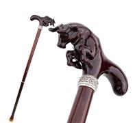 36.22in Brown Cow Bullfight Wooden Fashion Walking Stick, Decorative Cospaly Cane Halloween Wood Crutch Wand Crosier