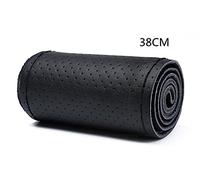 36-40cm DIY Leather Braid On The With Needles Thread Car-Styling Steering Covers Hand-Stitched Wheel Cover Car Steering Wheel Cover(Black Thread 38cm B)