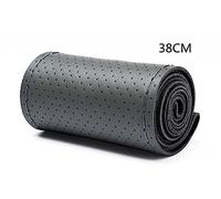 36-40cm DIY Leather Braid On The With Needles Thread Car-Styling Steering Covers Hand-Stitched Wheel Cover Car Steering Wheel Cover(Gray 38cm B)