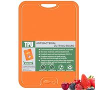 36.5*25*0.3cm Flexible TPU Kitchen Cutting Boards, Scratch Resistant Chopping Block with Juice Groove, Grippy Handle Chopping Board, Dishwasher Safe, Cutting Board for Meat, Fruit, Vegetables(Orange)