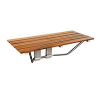 36" ADA Compliant Foldable Teak Wood Shower Seat Bench, 400lb Capacity, Clear Coated for Extra Protection, Folding Wall Mount Modern Chrome, Medical Fold Up Bathroom Stool Chair