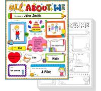 36 All About Me Posters, DIY Coloring Ready-To-Decorate And Fill In Posters, Student Self-Introduction Paper for School, Classroom, Great Way To Learn About Classmates Elementary Classroom Supplies
