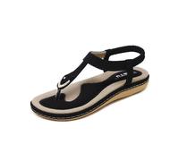 (36, Black) Summer new women's sandals metal buckle casual comfortable flat shoes