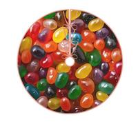 36" Burlap Christmas Tree Skirt, Colorful Jelly Beans Print Farmhouse Holiday Tree Mat Base Cover Decor