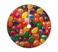 36" Burlap Christmas Tree Skirt, Colorful Jelly Beans Print Farmhouse Holiday Tree Mat Base Cover Decor