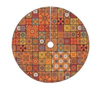 36" Burlap Christmas Tree Skirt, Group of Moroccan Geometric Print Farmhouse Holiday Tree Mat Base Cover Decor