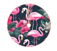 36" Christmas Tree Skirt 30 36 48 Inch - Flamingo Floral Printed Print Holiday Party Mat Decorations for Xmas Home Decor