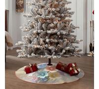 36" Christmas Tree Skirt â€“ Festive Attracting flowers and butterflies Print Party Mat for Holiday Decor, Perfect for Xmas, Halloween, New Year
