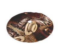 36" Christmas Tree Skirt – Festive Cowboy Black Hat Western Boots Print Party Mat Decorations, Xmas Holiday Home Decor
