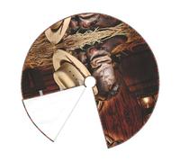 36" Christmas Tree Skirt – Festive Cowboy Black Hat Western Boots Print Party Mat Decorations, Xmas Holiday Home Decor