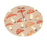 36" Christmas Tree Skirt â€“ Festive Holiday Party Mat with Mushroom color Print, Indoor Outdoor Celebrations, New Year