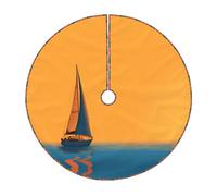 36" Christmas Tree Skirt â€“ Festive sailboat Print Party Mat for Holiday Decor, Perfect for Xmas, Halloween, New Year