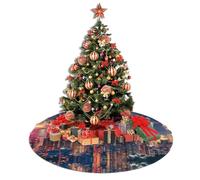 36" Christmas Tree Skirt â€“ Hong Kong Print Holiday Party Mat Decorations for Xmas Home Decor Ornaments