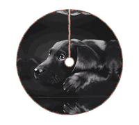 36" Christmas Tree Skirt - Festive Black Labrador Puppy Print Party Mat Decorations, Xmas Home Decor, Merry Base Cover