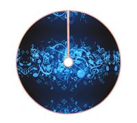 36" Christmas Tree Skirt - Festive Blue Musical Notes Print Party Mat Decorations, Xmas Home Decor, Merry Base Cover