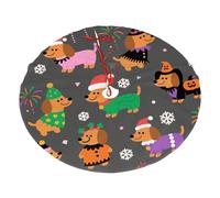 36" Christmas Tree Skirt Luxury Plush Xmas Tree Mat Base Cover Dachshund Dog Round Xmas Tree Skirts Decorations for New Year Holiday Party Ornaments Christmas Soft Cover Mats