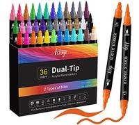 36 Colors Acrylic Paint Pens, Dual Tip Pens With Medium Brush Tip, Paint Markers for Rock Painting, Ceramic, Wood, Plastic, Calligraphy, Scrapbooking, Brush Lettering, Card Making, DIY Crafts