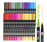 36 Colors Dual Tip Brush Pens Highlighter Art Markers Fine Liners & Brush Tip Watercolor Pen Set for Adult and Kids Coloring Books Bullet Journal, Calligraphy, Hand Lettering HO-36B