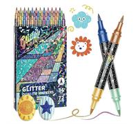 36 Colors Glitter Markers Pens, Dual Tip Brush Glitter Marker Set, Sparkle Paint Pens for Adult Coloring Books Journaling Card Making DIY Crafts Professional Art Supplies Stationery (Multicolor)