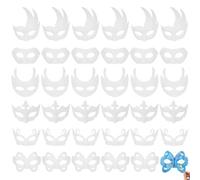 36 Count Blank Masquerade Masks, 6 Styles Of Half-Face White Masks, Paintable Pulp Masks For Diy Art Projects And Party Fun, One Size, Paper, no gemstone