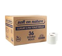 36 Double Rolls | Soft on Nature Eco Toilet Tissue Paper | 3PLY Luxury Sustainable | Plastic Free | UK Made