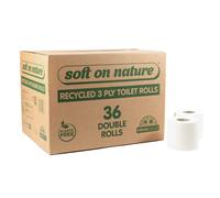 36 Double Rolls | Soft on Nature Eco Toilet Tissue Paper | 3PLY Recycled Sustainable | Plastic Free | UK Made