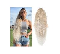 36" Drawstring Ponytail Extension Natural Curly Fake Pony Tail Multi Layered Soft Clip in Hair Extensions Ponytail Synthetic Hairpiece(Light Ash Blonde Highlights)