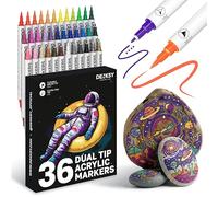 36 Dual Tip Acrylic Paint Markers Set | Coloured Markers with Brush & Extra Fine Tips | Water-Based Art Markers | Acrylic Paint Pens for Rock Painting, Glass, Wood, Ceramic DIY Crafts & Art Supplies