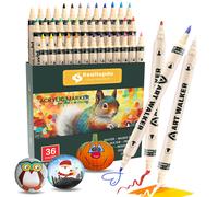 36 Dual Tip Acrylic Paint Pens Set - Vibrant Colours for Rock, Wood, Glass, Ceramic with 3 Cleaning Pens